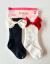 Medias Románticas Importadas Negra y Blanca (Pack 2 Pares con Moño) Talle único 2 a 4 años