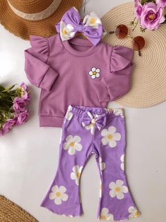 Conjunto Romántico Margarita (Buzo Waffle + Calza Frizada + Moño) - comprar online