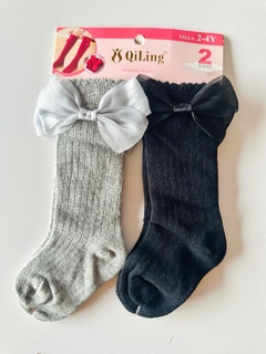 Medias Románticas Importadas Negra y Gris (Pack 2 Pares con Moño) Talle único 2 a 4 años - comprar online