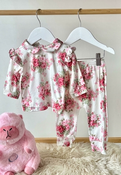 Batita + Pantalón Flores Rosas (Algodón Gamuzado) - comprar online