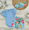 Conjunto Britney Celeste (Body + Short + Moño)