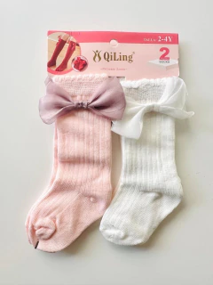 Medias Románticas Importadas Blanca y Rosa (Pack 2 Pares con Moño) Talle único 2 a 4 años - comprar online