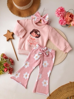 Conjunto Romántico Niña Margarita (Buzo Frizado + Calza Frizada + Moño) - comprar online