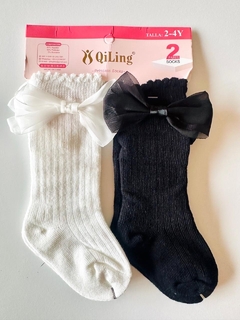 Medias Románticas Importadas Blanca y Negra (Pack 2 Pares con Moño) Talle único 2 a 4 años - comprar online