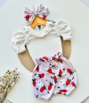 Conjunto Frutillas 3 Piezas (Body + Short + Moño)