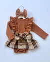 Conjunto Milán Camel (Body + Pollera + Moño) - comprar online