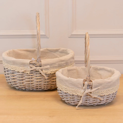 Cesta Decorativa com Alça Branco/Bege