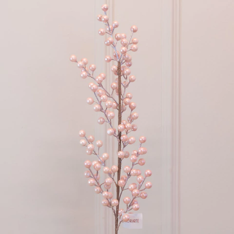 Galho Natalino com Berries Peroladas Rosas – 75cm (Florarte)