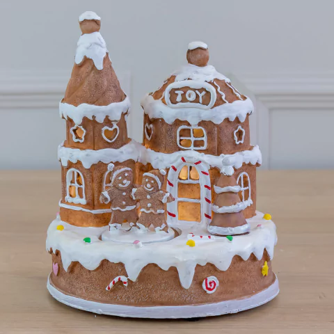 Vila Ginger de Natal em Resina C/Led e Movimento (Marrom) 17,5x17,5x21,5cm