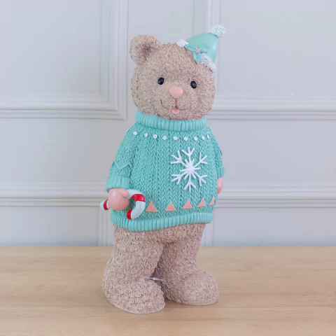Urso de Natal em Pé em Resina Candy Color (Azul) 38,8x20x14cm