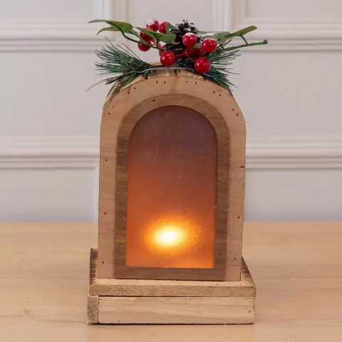 Lanterna de Natal Decorativa Com Led 27cm Bege (Florarte)