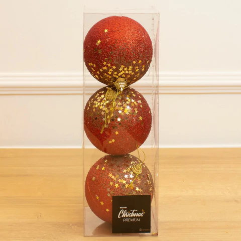 BOLA DECOR GLITTER ESTRELA VM/DR 10CM C/3 UNIDADES