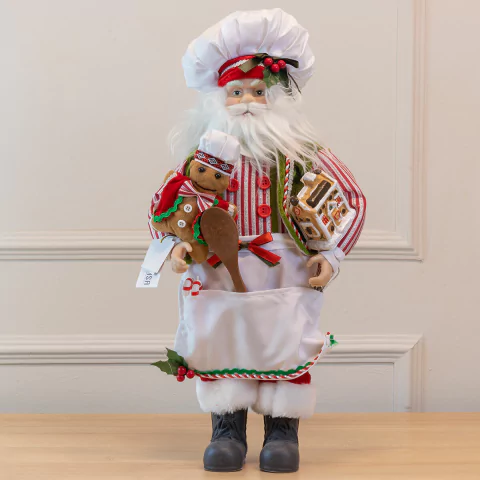 Papai Noel Decorativo Chef de Natal com Gingerbread - 45cm