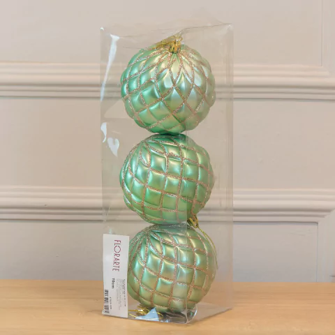 Bolas de Natal Decorativas Verde Menta com Glitter - Kit com 3 Unidades de 10cm (Florarte)