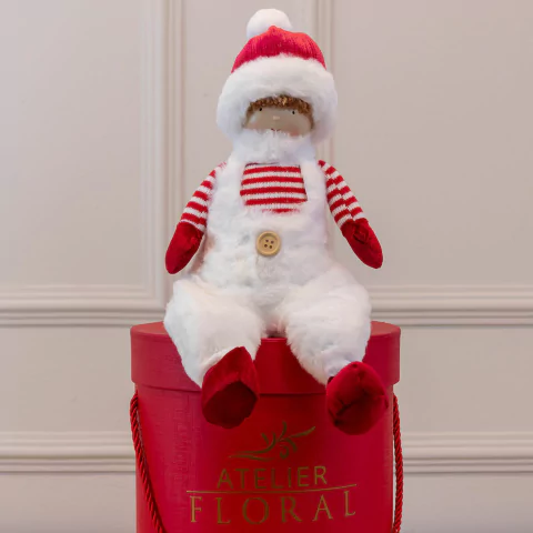 Boneco Menino Sentado (Vermelho Branco) 40cm (Florarte)