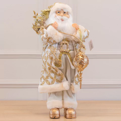 Papai Noel Natal Em Pe (Dourado Branco) 45cm (Florarte)