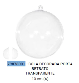 Bola de Natal Decorada Porta Retrato Transparente 10cm (Florarte)
