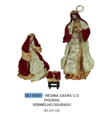 Resina Sacra Natal C/3 Figuras (Vermelho Dourado) 40cm (Florarte)