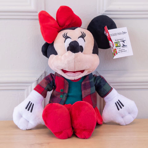 Minnie Pelúcia Natal Roupa Xadrez Claro 51cm