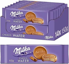 14 Biscoito Milka Choco Wafer Coberta E Com Recheio De Chocolate 150g