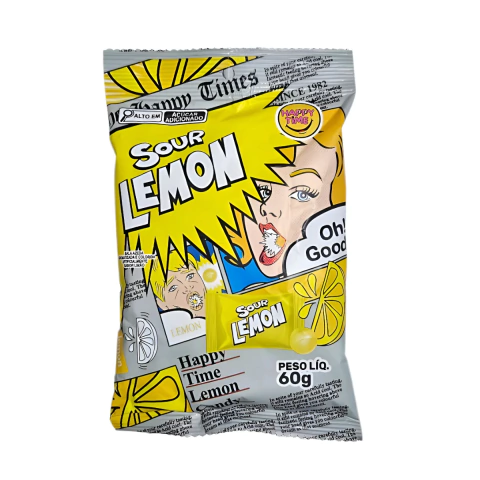 Bala Super Azeda Sour Sabor Lemon Limao Happy Time 60g