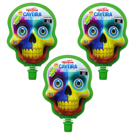 3 Bala Liquida Happy Time Monster Caveira sabor Maça verde 20g - comprar online