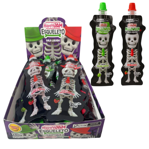 Cx 24 Bala Liquida Happy Time Monster Esqueleto sabor sortidos 20g - comprar online