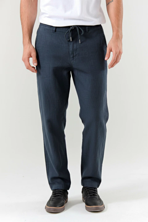 Pantalón de lino THEO Azul marino - comprar online