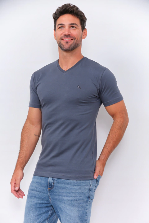 Remera escote en V con elastano Slim Fit gris grafito - comprar online