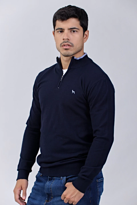 Sweater Medio Cierre Azul Marino (Solo talle S)