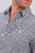 Camisa lino rayada manga larga CARSON azul - comprar online