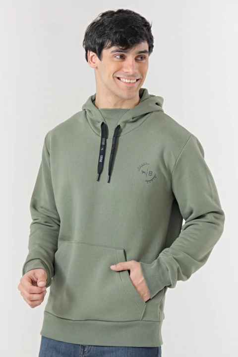 Buzo cuello alto con capucha Verde militar - comprar online