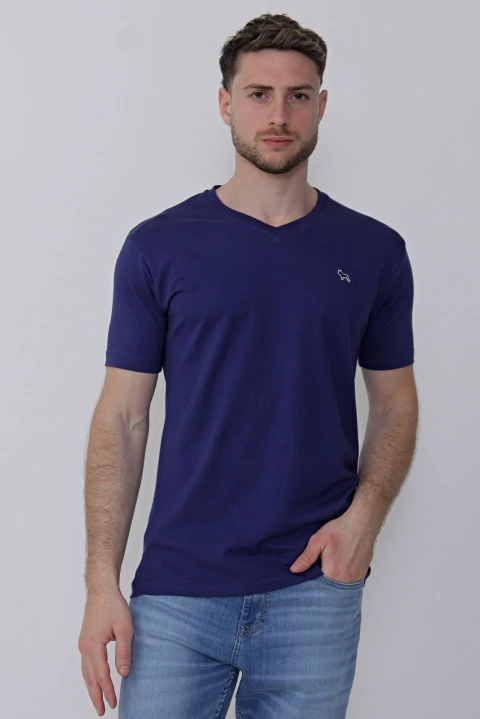 Remera escote en V con elastano Slim Fit Azul Noche - comprar online