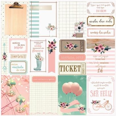 FE-06A Papel Scrap Dupla Face 180g - CARDS AND CUTS - Coleção Felicidade - Dany Peres