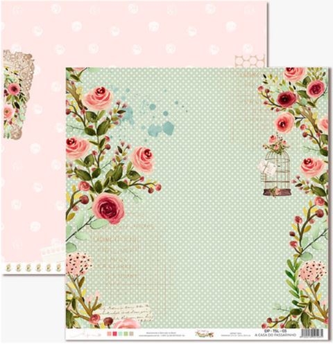 TSL-03A Papel Scrap Dupla Face180g - A Casa do Passarinho - Coleção THE SIMPLE LIFE - Dany Peres