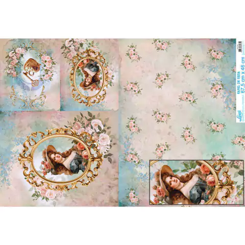 PSL-044 Papel De Seda 67,5 X 46Cm Dama Vintage - Litoarte