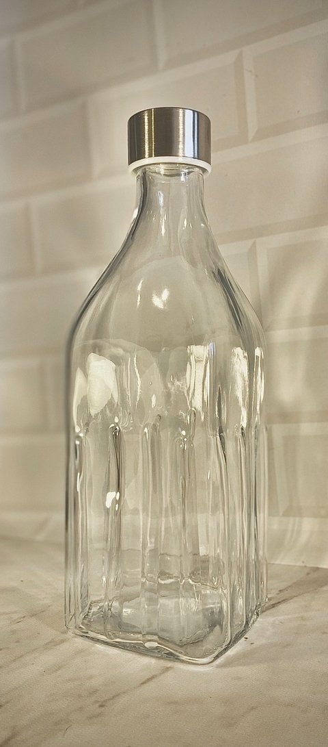 Botella Vidrio Con Tapa Acero Inox Agua 1 L Jugo Moderna Sofia