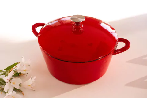 Olla De Hierro Fundido Enlozada Cacerola Con Tapa 26CM Roja BAZZARES