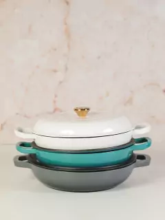 Paellera Olla Hierro Enlozado Gris 32 Cm FEUER - Diseno Bazar