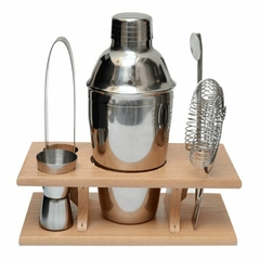 SET BARMAN DE 6 PIEZAS CON BASE DE MADERA
