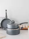 Batería de Cocina Jena 3 Piezas Gris Antiadherente Apta Inducción