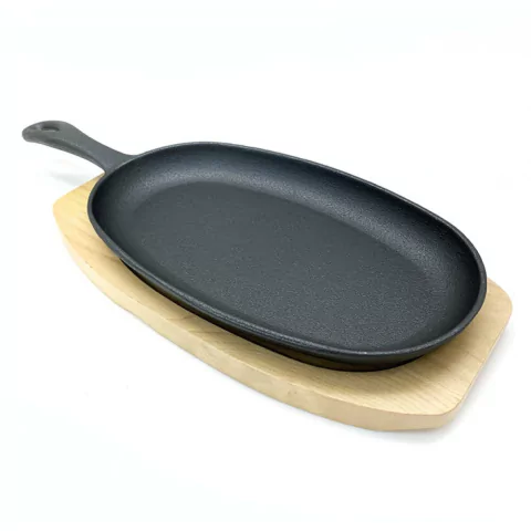 Sarten negra con base apoyo de madera 20x15,5x1,8cm