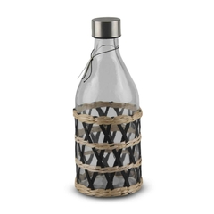 BOTELLA BAJA ANCHA REDONDA CON SEA GRASS NATURAL Y NEGRO