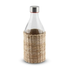 BOTELLA BAJA ANCHA CON MIMBRE Y TAPA DE ACERO