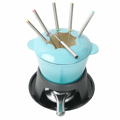 Fondue Fundicion De Hierro Esmaltado Para 6 Personas Fondeu Celeste JADE