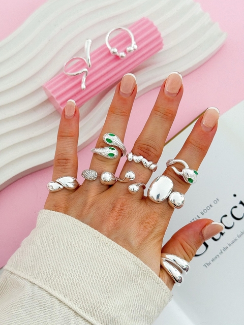 PACK X5 ANILLOS CHUNKY ACERO BLANCO CD765