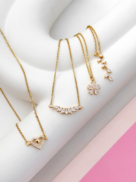 PACK x3 COLLARES ACERO DORADO DIJES SURTIDOS CD684 - comprar online