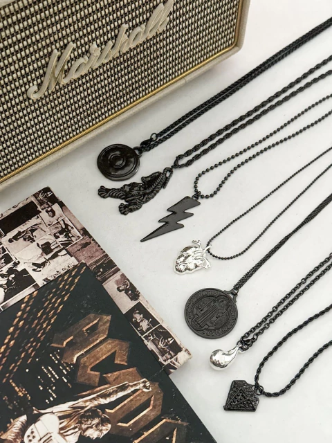 PACK X3 COLLARES ACERO NEGRO CD437