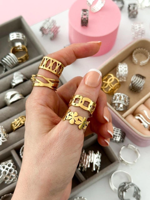 Pack x3 Anillos Acero Dorado CD458