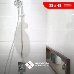 Cerámica 33x45 blanco brillante es ideal para revestimientos de paredes en baños, cocinas y espacios modernos. Su acabado brillante aporta luminosidad y amplitud visual, realzando la estética de cualquier ambiente. Resistente, fácil de limpiar y con un di